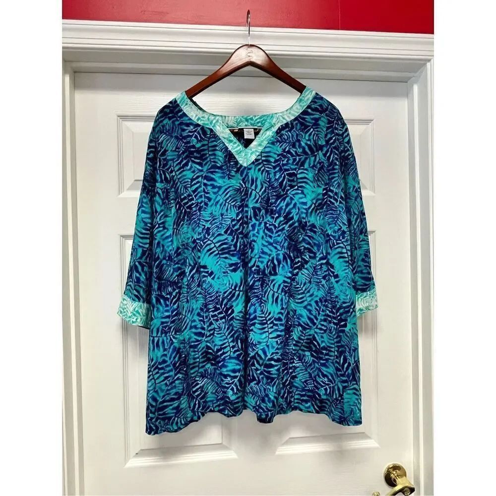 Catherine’s Blue & Aqua Tunic Blouse Top sz 1X NWOT